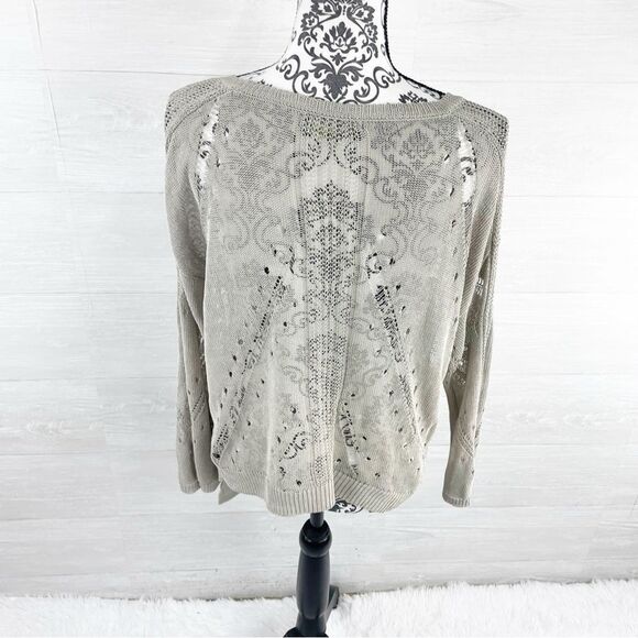 Bohemia Distressed Linen Blend Asymmetrical Scoop Neck Sweater - Picture 4 of 8